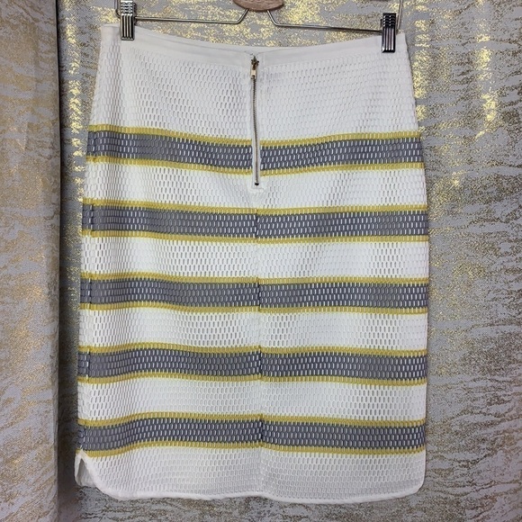 KENAR White/Grey and Yellow Striped Fish Net Type Pencil Skirt Size M - Picture 6 of 13